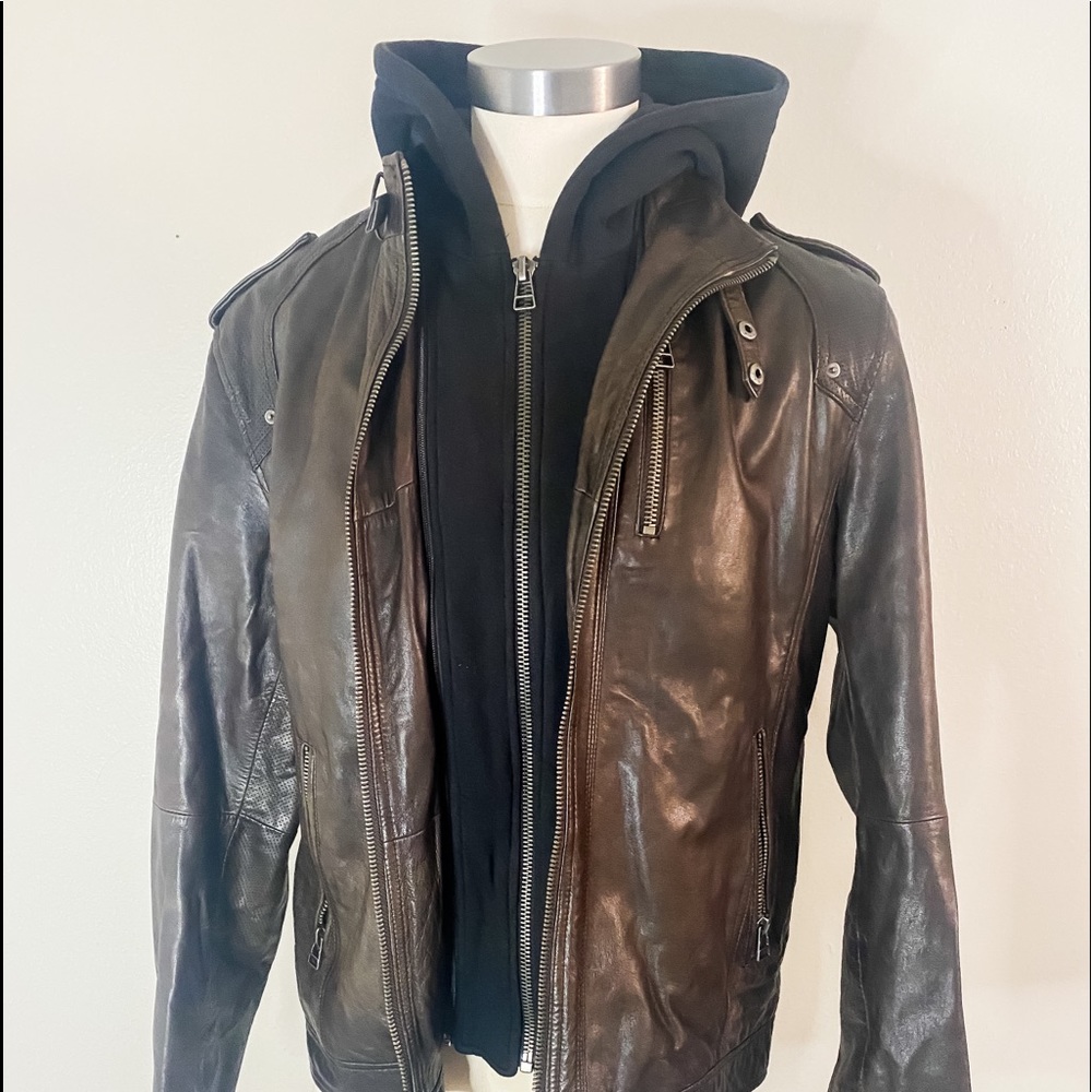7 DIAMONDS LEATHER zip up hoodie Jacket